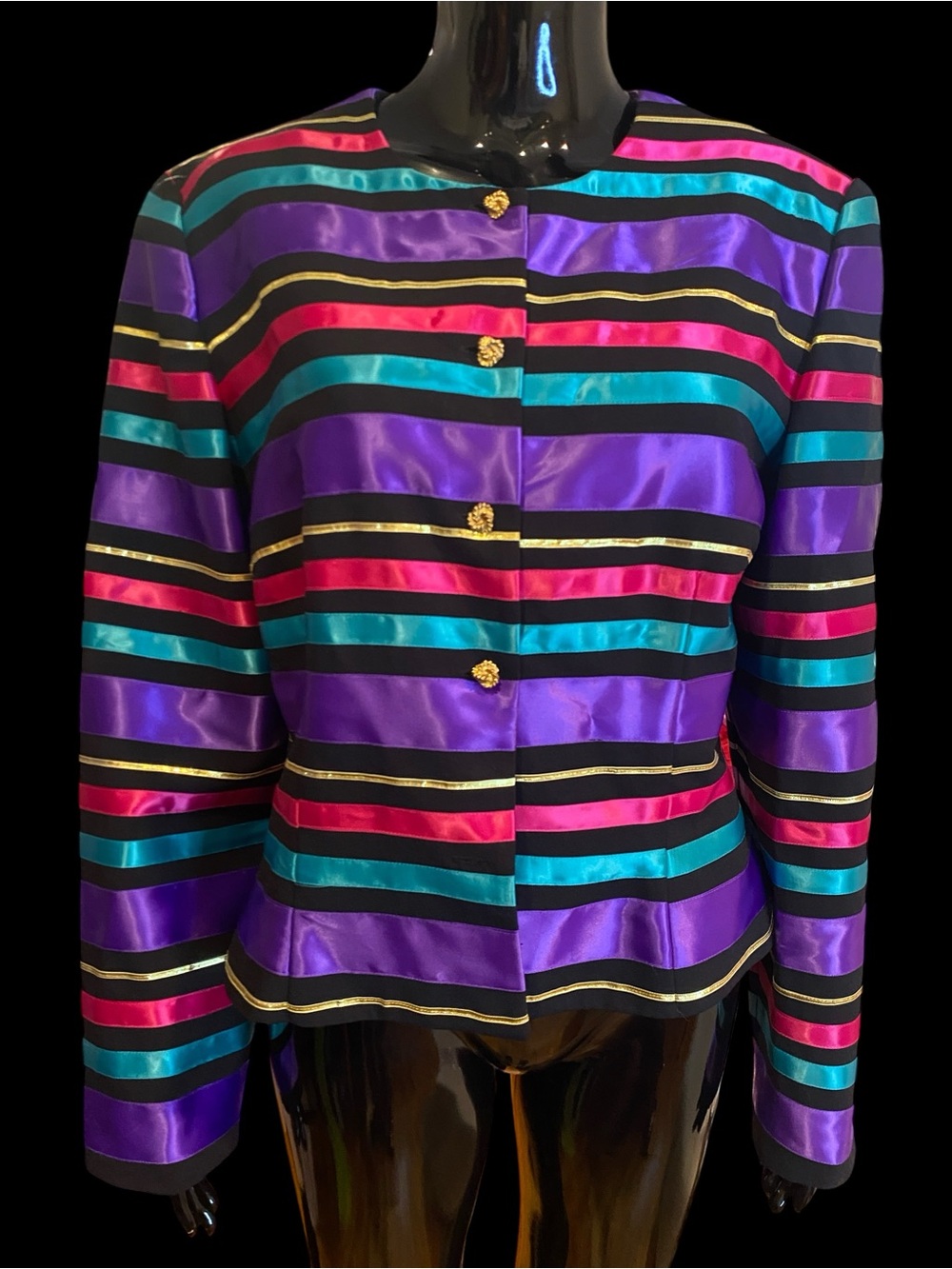 Maggy London Multicolor Striped Satin Blazer - Purple, Teal, Pink, Black